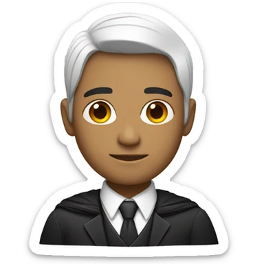 Man, white, black hair with side fade wearing a suit and with a back cape on shoulders sticker