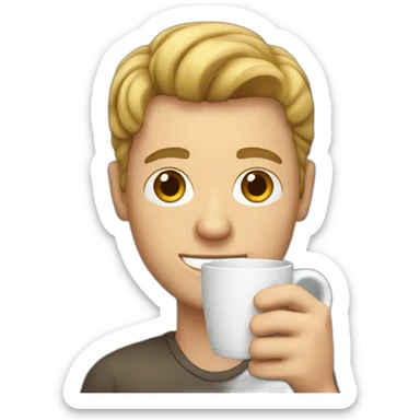 white guy holding glass coffee mug sticker