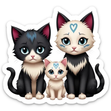 two emo cats in love with tattoos and cool hair, plus three emo kittens sticker