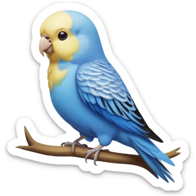 cinematic-[budgie]-realistic-full-body-perched-emoji,-wings-out-flying,-head-tilted-dramatically,-sleek-[blue]-feathers,-simplified-yet-realistic-focused-features,-highly-detailed,-glowing-with-an-almost-sarcastic-glow sticker