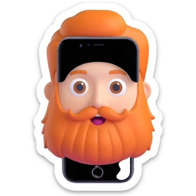 bold man with beard speaking on an iPhone, animoji style, surprised expression, 3D look sticker