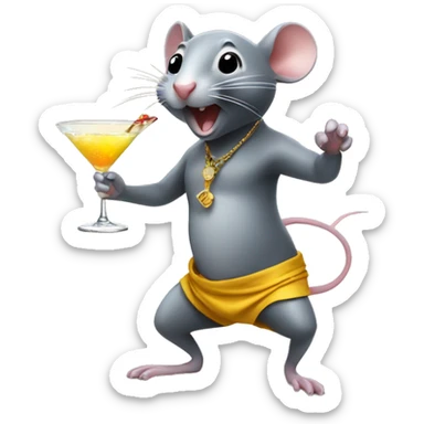 A rat dancing on the beach with a martini sticker