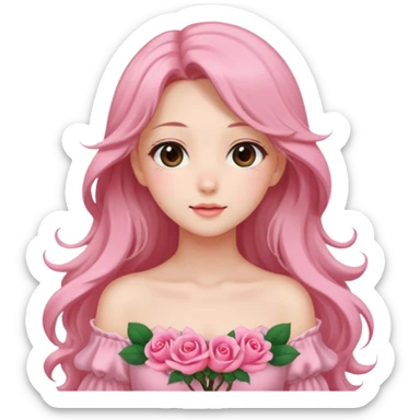 Gorgeous pastel anime lady with long hair and pink rose dress sticker