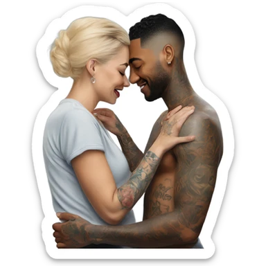 Loving intimate moment between lovers, photo Realistic Couple with tattoos  sticker
