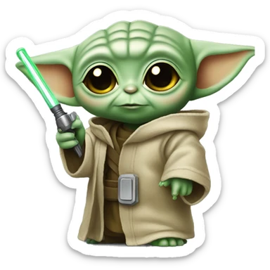 Baby Yoda is holding yellow screwdriver sticker
