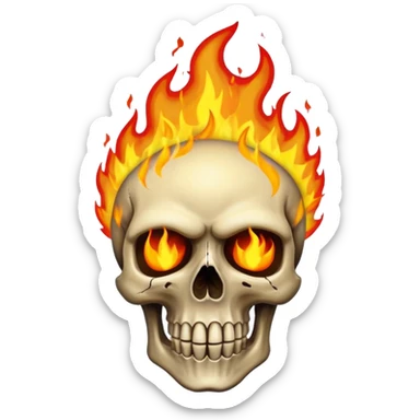 A skull burning with fire sticker