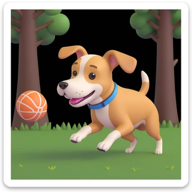 dog chasing ball in forrest, close up pose sticker