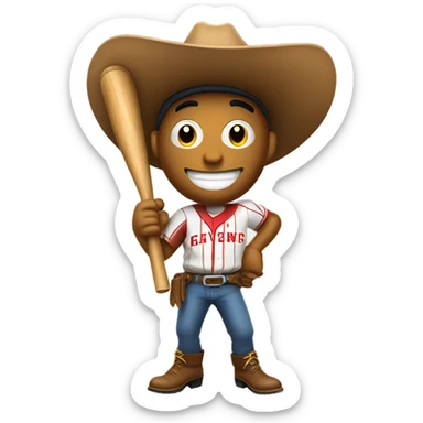 Smiling baseball wearing a cowboy hat with stick arms  sticker