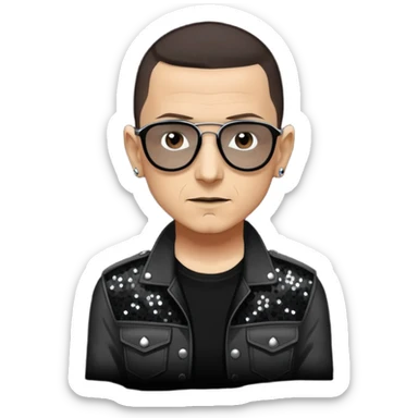 Chester Bennington with dark brown hair, black sequin tour outfit  sticker