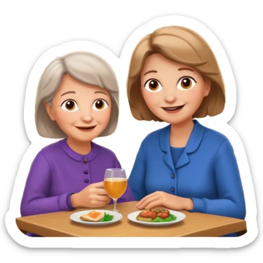conversación dentro de un restaurant  dos personas y una de las persoans sea una abuela sticker