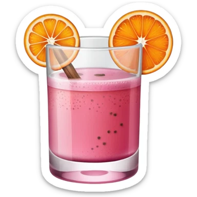 Pink drink in a short glass with one orange slice and spice on the rim sticker
