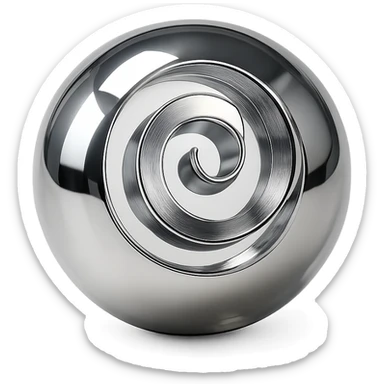 translucent sphere with a metallic spiral suspended inside, highly reflective and futuristic, chrome style sticker