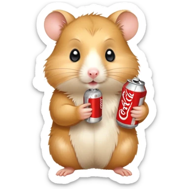 Golden hamster holding a Diet Coke can sticker