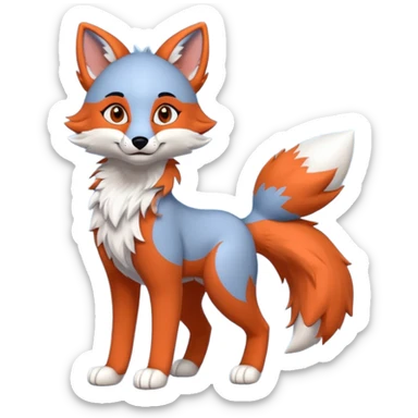 gray red fox with blue and orange accents fursuiter, full body sticker