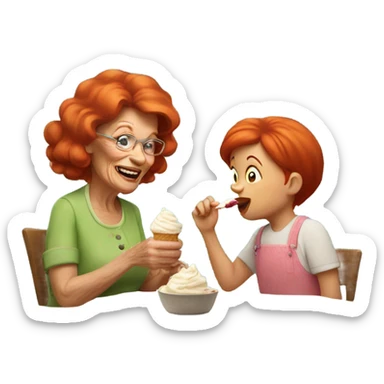 Red headed grandmother eating icecream with her red headed granddaughter  sticker