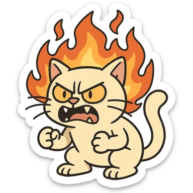 angry cat with flames sticker