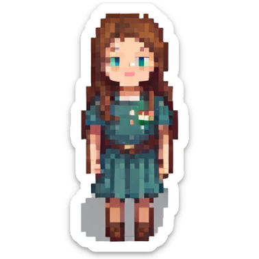 girl with brown hair, pixel art style sticker