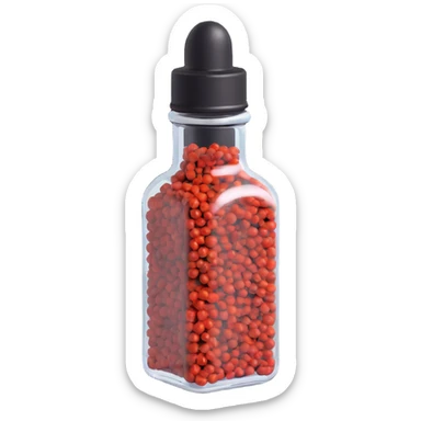 3D style modern design pepper bottle, metallic cap, clear glass, minimalistic background, black pepper sticker