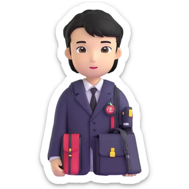 Japanese male high school student in black gakuran uniform with school bag sticker