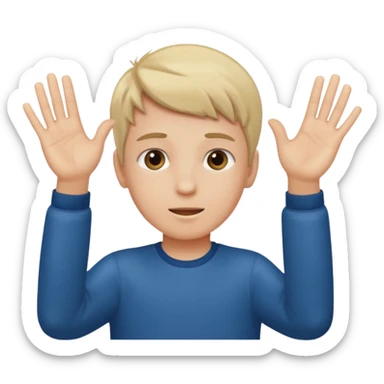 A boy with both hands facing up saying 67 sticker