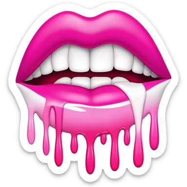 hot pink ombre glossy lips with dripping white paint sticker