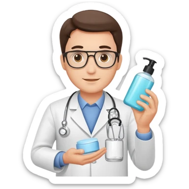 doctor man holding skincare products sticker