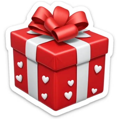 a red gift with a white bow, from which red hearts fly out sticker