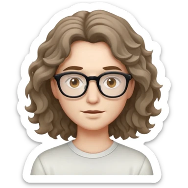 Pelo ondulado por los hombros, Ojos marrones claros, Lentes, piel blanca pálida, ropa casual y pose atrevida sticker