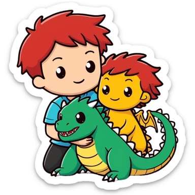 Red head kid with dragon sticker