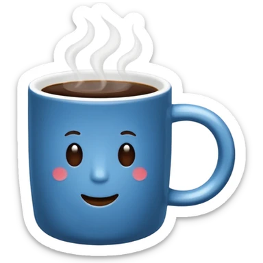 visibly steaming plain blue mug of coffee sticker