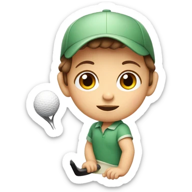 Baby with brown hair holding golf club sticker