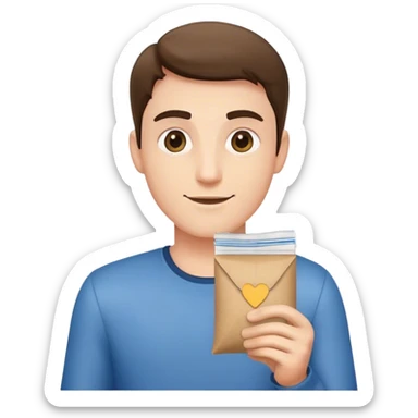 guy handing a packet sticker