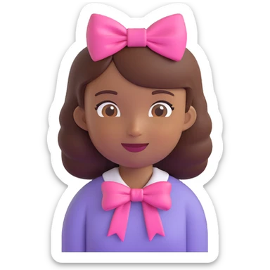 brown-skinned girl with a pink bow on her head, friendly, modern emoji style sticker