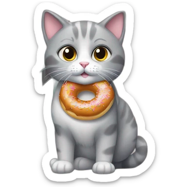 cute grey cat standing outside a doughnut shop sticker