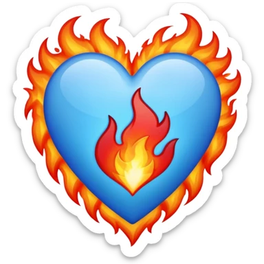 Red and blue heart with fire sticker