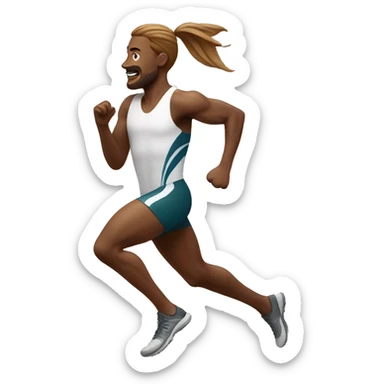 white athlete running with a flowing, brown mullet sticker