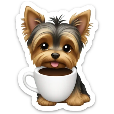 Yorkie puppy with cup of coffee  sticker