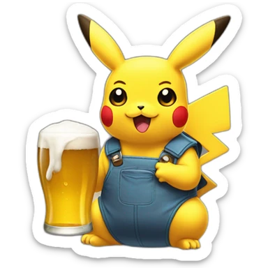 tête de picachu boit une bière sticker