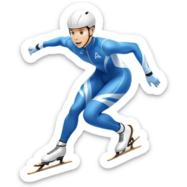 An icon showing a speed skater in a dynamic pose racing on a professional ice track, dressed in an aerodynamic suit. The scene includes a stadium with cheering crowds, icy reflections, and a snowy mountain backdrop. Transparent background captures the speed and intensity of the sport. sticker