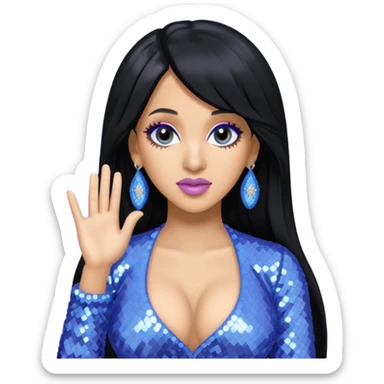 Cardi B with long black hair, light periwinkle sequin outfit sticker