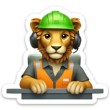 Lion wear safety helmet as call center in green and orange theme sticker
