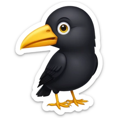 Create a black bird with long yellow beak  sticker