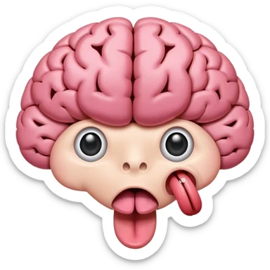 Tongue sticking out of brain with extra grey matter and sopping sticker