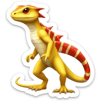 A Yellow Shiny Anthro-Scalie-Lizard-Reptile-Salamandrian-Fakémon with red stripes Full Body sticker