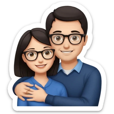 dark haired man with glasses hugging dark long haired woman with glasses sticker