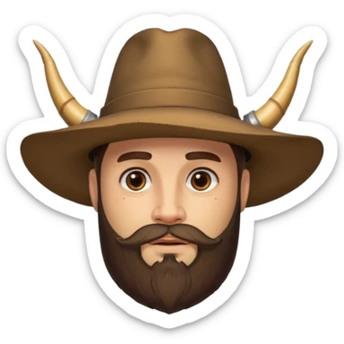 Bearded figure — large brown hat with horn, tattoo on face sticker
