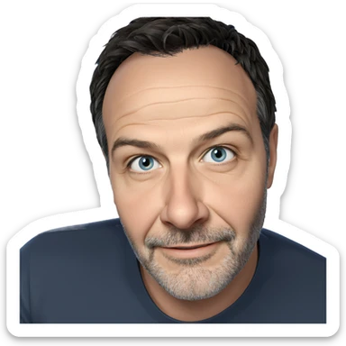 smiling male portrait against blue sticker