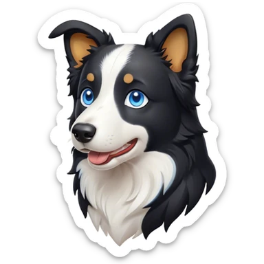 Cinematic Cute Border Collie Portrait Emoji, Head tilted playfully and inquisitively, with a sleek black and white coat and bright, sparkling blue eyes filled with curiosity, Simplified yet irresistibly adorable features, highly detailed, glowing with a warm, friendly glow, high shine, energetic and affectionate, stylized with a touch of whimsy, bright and endearing, soft glowing outline, capturing the essence of a mischievous yet loving pup, so playful it feels like it could bound out of the screen and into your arms! sticker