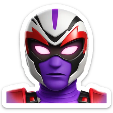 Purple power ranger with spider bones with red eyes on it and black gloves  and boots and with red outlines and 2 red gems on it’s hlmet sticker