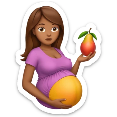 Pregnant woman brown hair with mango in belly sticker